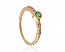 Gold Ring with Emerald 3.5 mm & 10 Diamonds