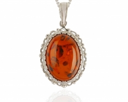 Cherry Amber Silver Pendant Vintage 