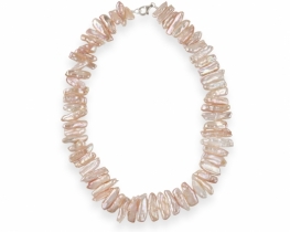 Pearl Necklace of Pink Biwa Pearls