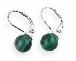 Silver Earrings Malachite 8  & 10 mm Continental