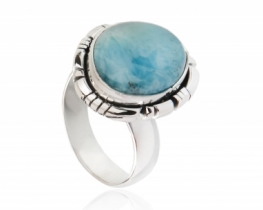 Modern Silver Ring Larimar 14 x 17 mm