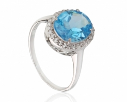 Silver Ring Blue Topaz 9 x 11 mm