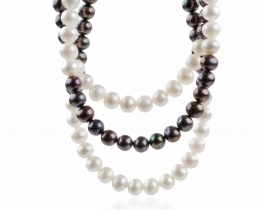Three-row Pearl Necklace MIRAMAR - Black & White Pearls 6.5 mm