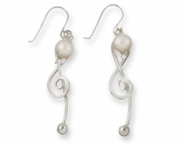 Silver Earrings Treble clef with Pearls