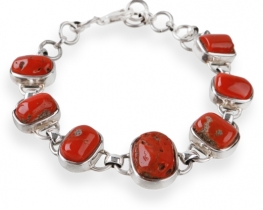 Silver Bracelet Natural Coral 11x 15 mm