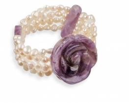 Pearl Bracelet with Rose - Rose Quartz or Amethyst