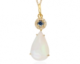 Gold Pendant Opal, Sapphire & Diamonds  BLUE DREAMS