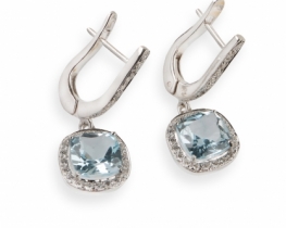 Silver Earrings LOVE BLUE Blue Topaz 9 mm 