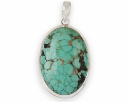 Silver Pendant Tibetan Turquoise 28 x 40 mm