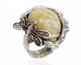 Silver Ring Dragonfly - Baltic Amber 20 x 26 mm