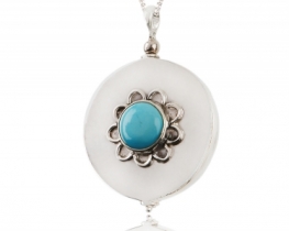 Silver Pendant Turquoise Flower