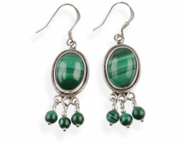 Silver Earrings VENUS Malachite 10 x 14 mm