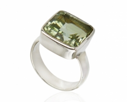 Silver Ring AMADEUS Green Amethyst 12 x 12 mm