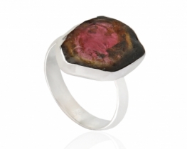 Silver Ring Tourmaline Pink & Green