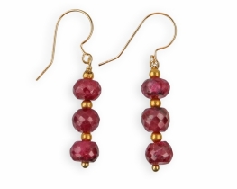 Yellow Gold Earrings Rubies 6 x 4 mm