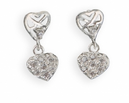 Silver Love Heart Earrings with CZ