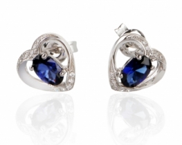 Silver earrings LOVE HEART Blue Sapphire