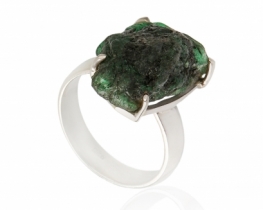 Srebrn prstan naravni Smaragd