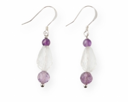 Silver Earrings Rock Crystal & Amethyst