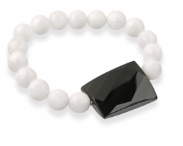 Elastic Bracelet White & Black Onyx 