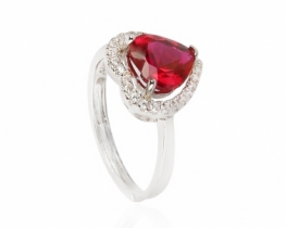 Silver Ring Ruby Love Heart 8 mm