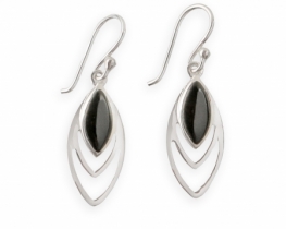 Silver Earrings Black Marquize