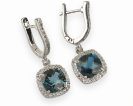 Silver Earrings London Blue 8 mm