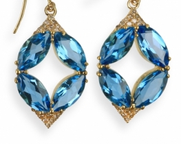 Gold Earrings Blue topaz and Diamonds MOSAIC 
