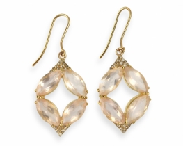 Gold Earrings Mosaic - Diamonds and Rose Quartz