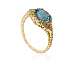 Diamond ring NATALIE with Blue topaz 8 x 6 mm