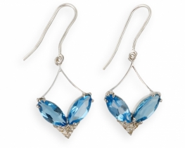 Silver Earrings VENUS - Blue Topaz & Diamonds