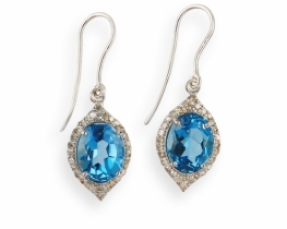 Silver Earrings NATALIE Blue Topaz & Diamonds