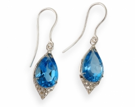 Silver Earrings Abelia Blue Topaz & Diamonds