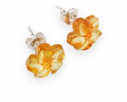 Silver Earrings Amber Flower