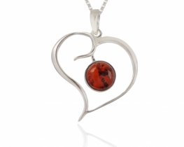 Silver Pendant Amber Heart