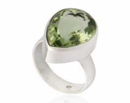 Silver Ring Green Amethyst ABELIA