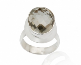 Silver Ring Green Amethyst 12 x 16 mm