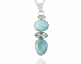 Silver Pendant Larimar + Blue topaz