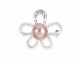 Silver Flower Brooch with Purple Pearl