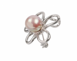 Silver Flower Brooch with Purple Pearl