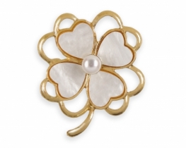 Pearl Brooch Clover and Lotus Flower