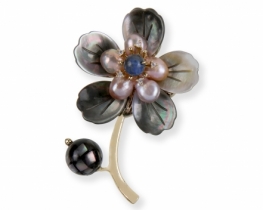 Pearl Brooch Black lotus or Sea Flower