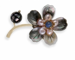 Pearl Brooch Black lotus or Sea Flower