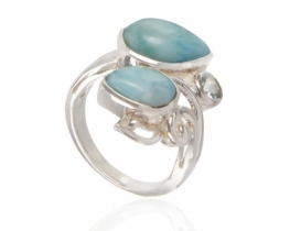 Srebrn prstan ART Larimar in modri topaz