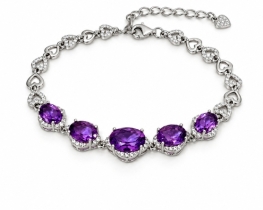 Silver Bracelet Amethyst Love Heart