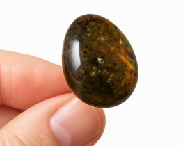 Silver Ring Green Moss Amber