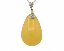 Srebrn obesek medeni jantar Solza