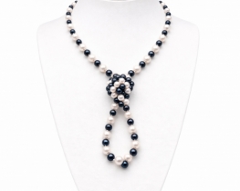 Dolga biserna ogrlica Črno-Bela 165 cm