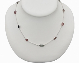 Necklace Tourmaline Watermelon 50 cm - Silver & Gold Vermeil