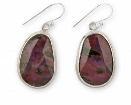 Silver Earrings Ruby 16 x 24 mm